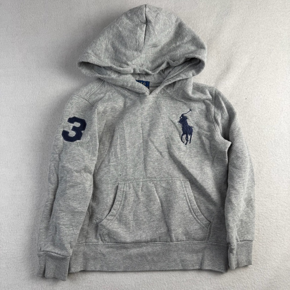 Polo Ralph Lauren Kids Gray Big Pony Pullover Hoodie Size 6 Heather Grey 3 Patch